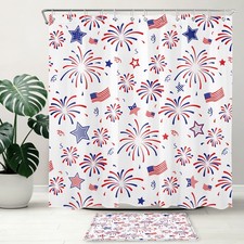 Red Blue White American Flag Patriotic Shower Curtain Bathroom Accessories Set