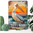 Vintage Pelican Coastal Sunset Tin Metal Signs Home Décor 8x12