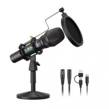 USB/XLR Podcast Dynamic Microphone, Studio Mic Kit with Volume Control, Shock Mo