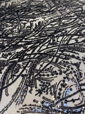 Black Luxury Sequin Fabric on Mesh Beaded Sequin Lace   Glamorous Evening fabric