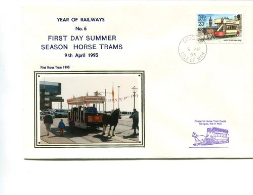 Isle of Man 1993, Year of railways cover No 6, 1st day Horse trams