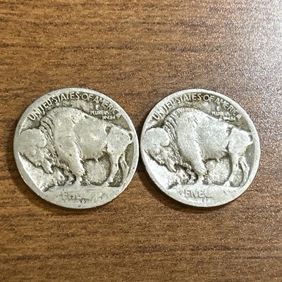 1913-D & 1913-S Type 1 Dateless Pair Buffalo Nickels