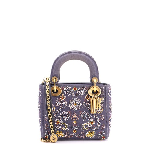 Christian Dior Lady Dior Chain Bag Beaded Denim Mini