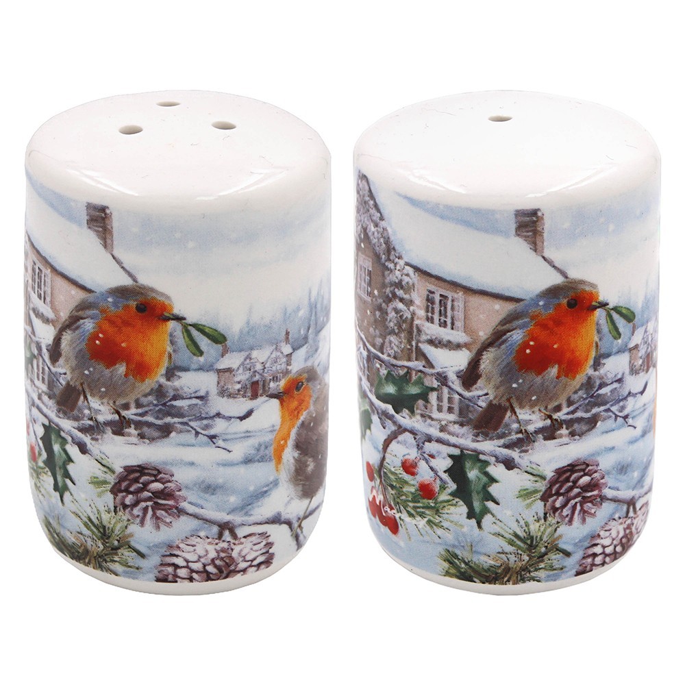 Christmas Robins Ceramic Salt and Pepper Cruet Set