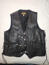 Vtg Genuine Leather Pro Rider Laced Motorcycle Vest Sz 52 90s Y2K Western