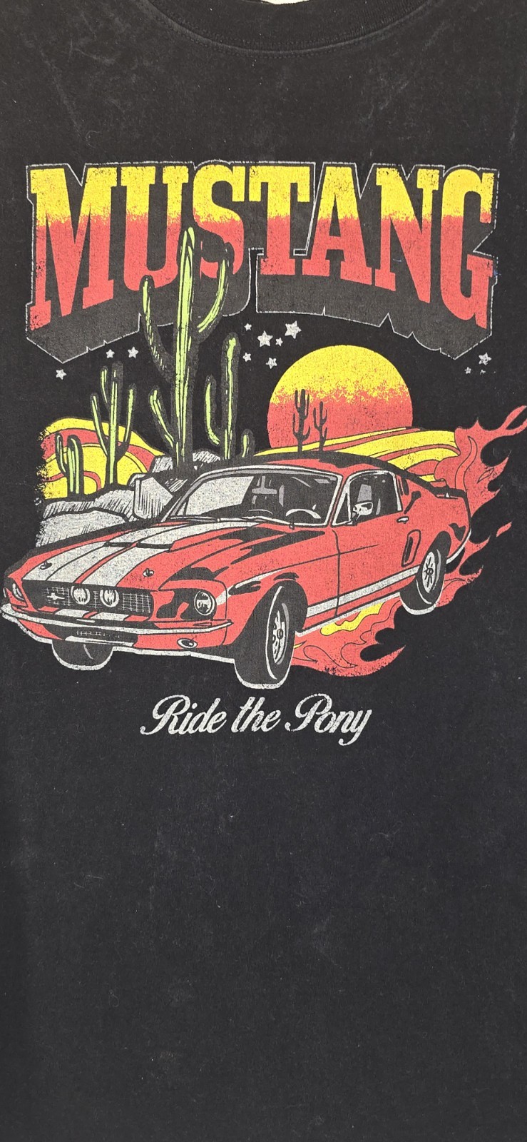 Camicia Ford Mustang vintage uomo piccola nera muscolosa auto fiamme grafica pony