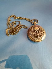 2nd Ammendment Skull Pocket Watch Brass Color