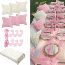 91 x 71 Extra Large Outdoor Boho Picnic Blanket W/ Pink Table Runner 6 Throw
