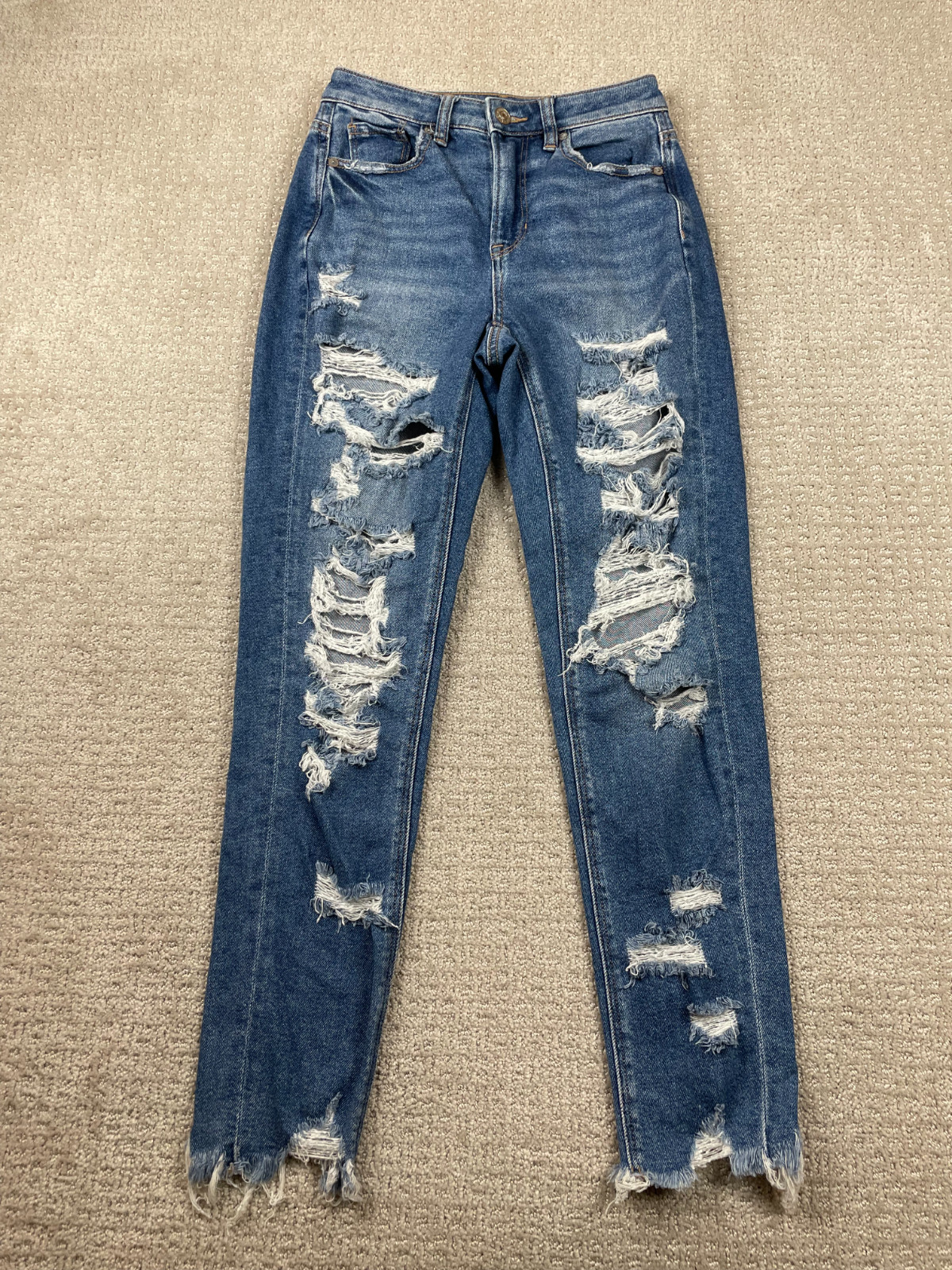 American Eagle Jeans Womens Size 00 Distressed Mom Jean Slim Stretch Denim Y2K
