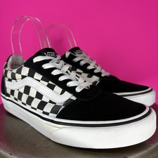 Vans Old Skool Checkerboard Canvas, Black Suede Low Top Sneaker US 7