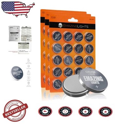 Genuine 60 CR2450 3V Lithium Metal Batteries - Certified, Safe, Powerful, 600mAh