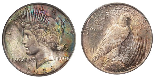1923-P PCGS MS64 PEACE $$ GORGEOUS COLORFUL RAINBOW TONING (VIDEO) **