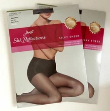 Hanes Silk Reflections Pantyhose Women's Size CD Style 0A925 Barely Black 2 Pair