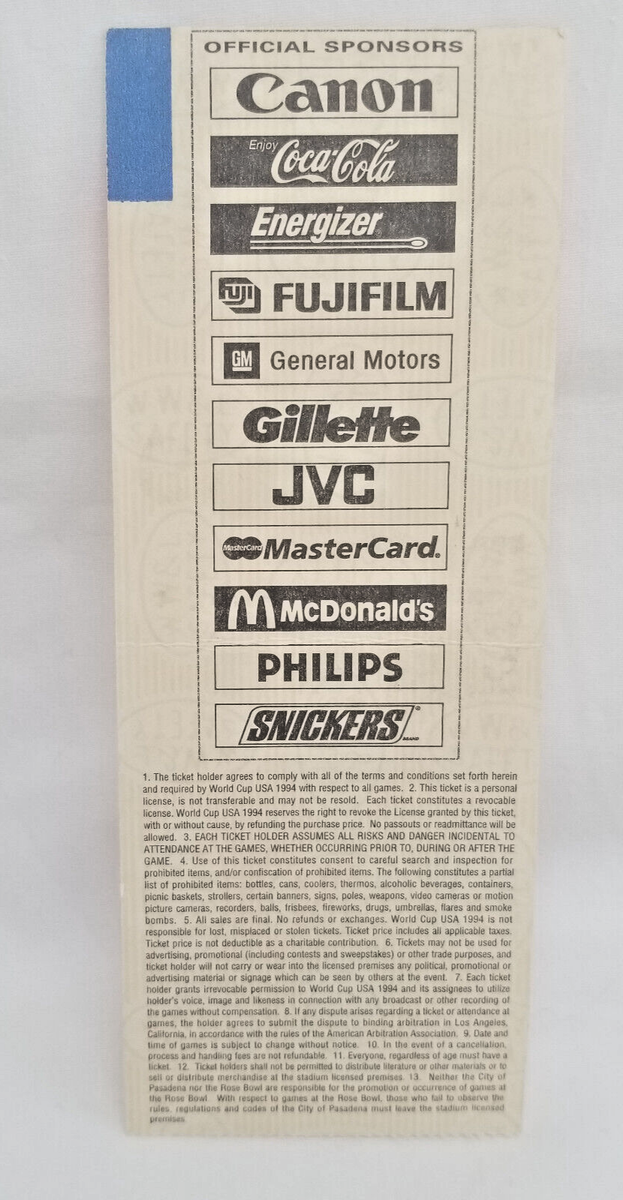 FIFA World Cup Ticket Stub – 1994 Champions Brazil vs Cameroon | eBay