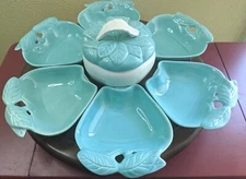 Malibu Blue & White Serving Set 8pc #734 Hoenig Of California Mid Century 