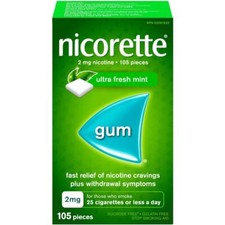 Nicorette Nicotine Gum, Quit Smoking Aid, Ultra Fresh Mint, 2 mg, 105 Pieces