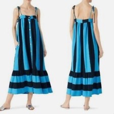 NWT MDS Stripes Blue Striped Midi Dress Size 2 Shift Square Neckline Pockets