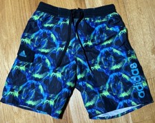 Adidas Swim Board Shorts Youth Boys XL Black Green Blue Trunks Pocket Logo EUC