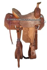 Western Leather Roughout Roping Saddle Flower Tooled With Tack Set Free Ship