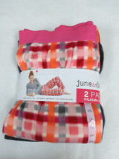 June & Daisy 2 Pack Soft Pajama Pants Pink Orange Gray Plaid Size XXL (20-22)