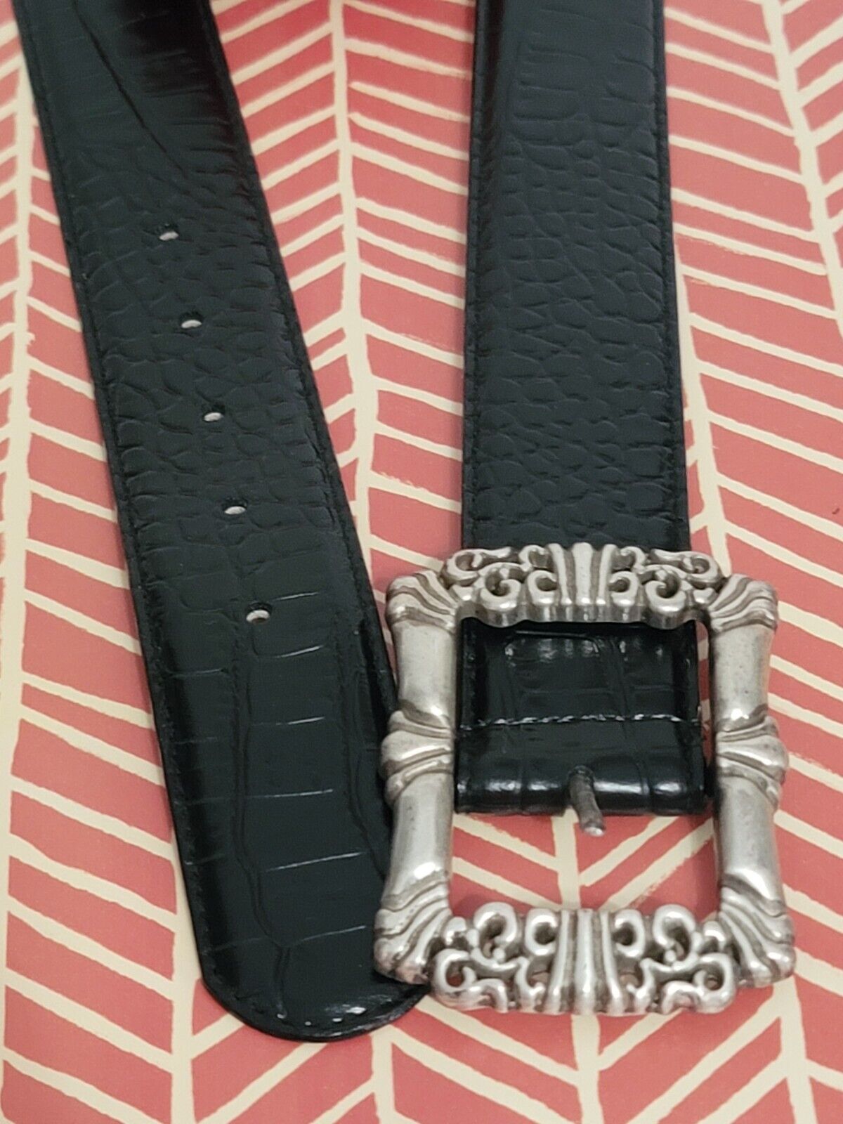 Silver Tone 3.25" Rectangular Belt Buckle Leather… - image 3