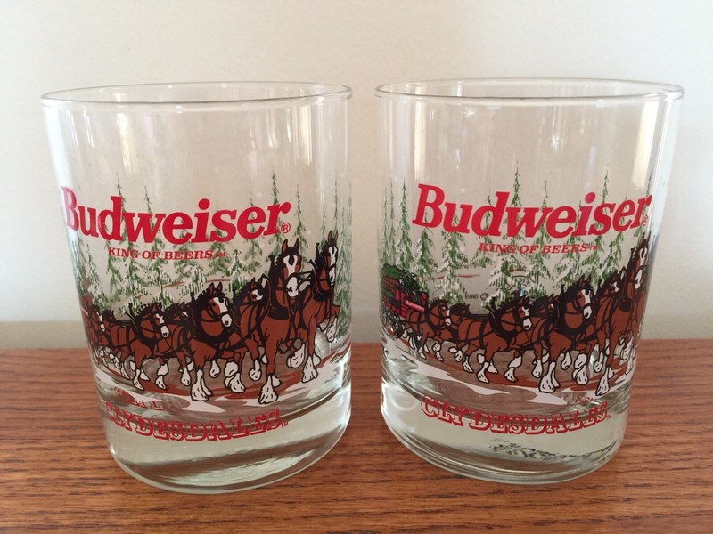 Budweiser 1989 Old Fashion Drinking Glass Clydesdale Horses