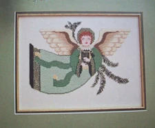 Heavenly Angel with harp folk angel cross stitch pattern