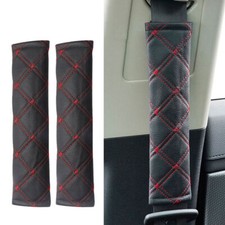 2x Car Safety Seat Belt Shoulder Pads Cover Harness Protector Black w/ Red Line