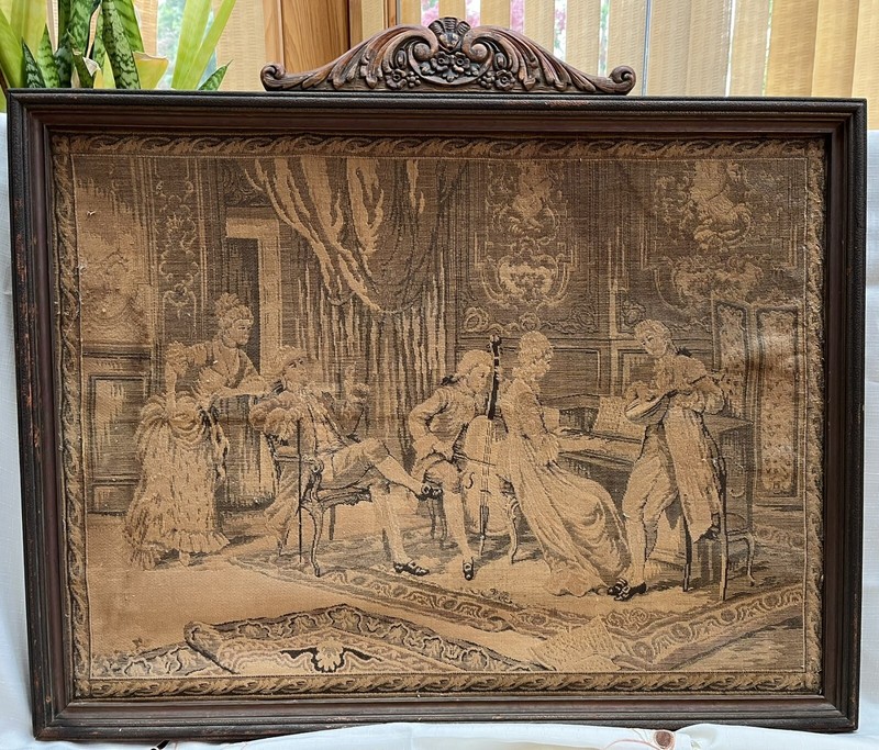Antique French Tapestry with Unique Frame Music Theme