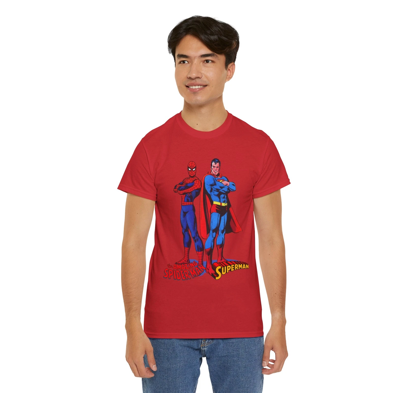 Amazing Spider-man, Superman T-Shirt - 1970s D.C Comics & Marvel Team-Up