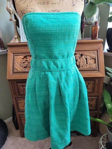Green tweed knit strapless 
