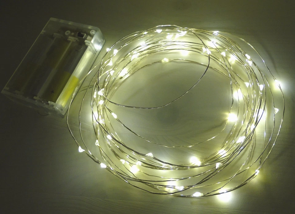 60 LED Draht Lichterkette Batterie Micro Silberdraht Timer warmweiß Wasser Deko - Bild 1 von 3