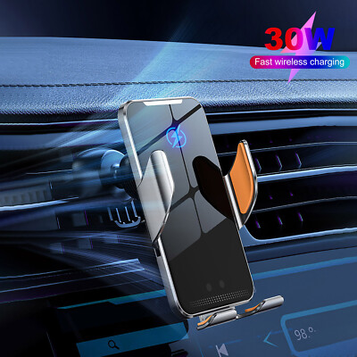 30W Fast Wireless Car Charger Automatic Clamping Phone Holder Mount For  iPhone