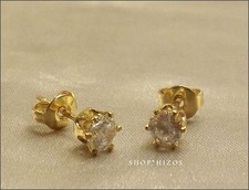 CLASSIC 6 MM CUBIC ZIRCONIA GOLD STUD EARRINGS NEW USA SELLER