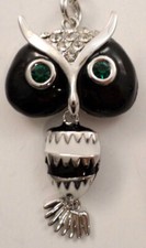 Rhinestone Bling Wise Old Hoot Owl With Moving Body Key Chain Purse Charm