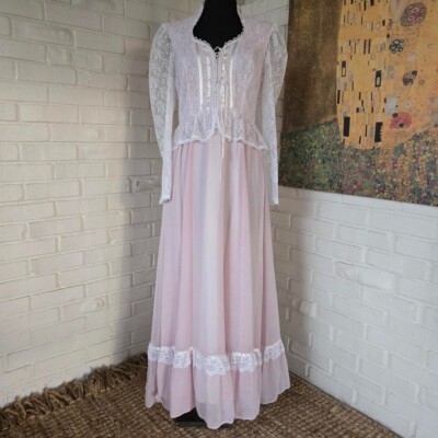 Vtg 70s Gunne Sax Maxi Dress, Purple-ish Corset Lace, Cottage Core ...