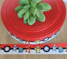 7/8" 1 YD Pok mon Grosgrain Ribbon Ash Ketchum Pikachu Charmander Squirtle