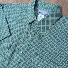 NEW Wrangler Wrancher Men's XL Green Pearl Snap S/S Western Shirt Geometric