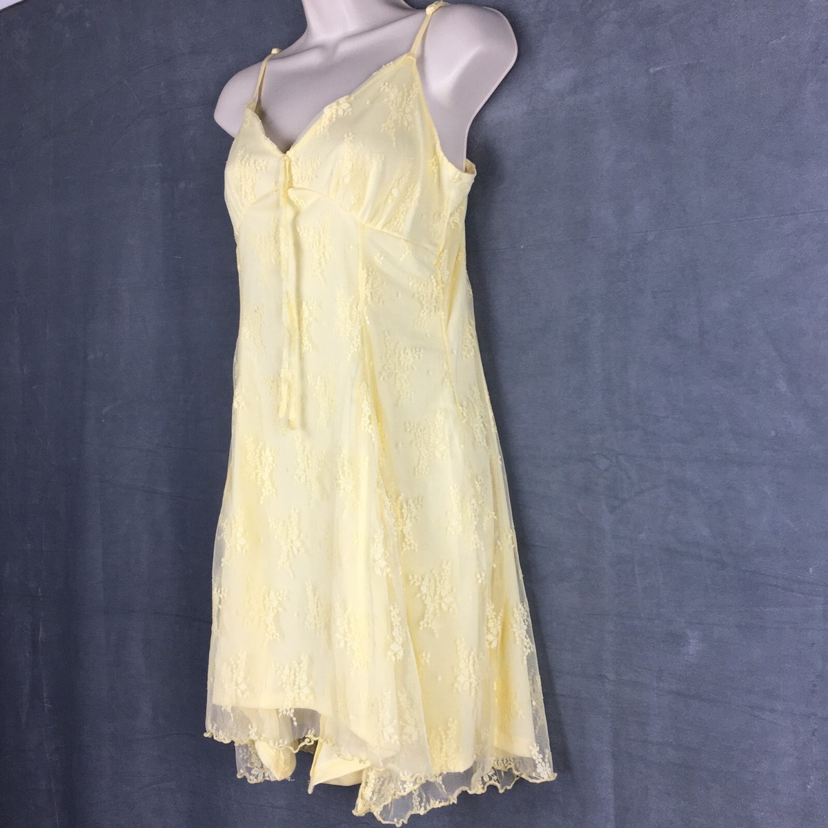 No comment Babydoll Sheerly Lace MINI Dress Yellow Floral Mesh Flowy Party  XL | eBay