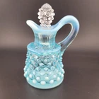 Fenton Blue Opalescent Hobnail Cruet with Original Stopper 4.5" tall