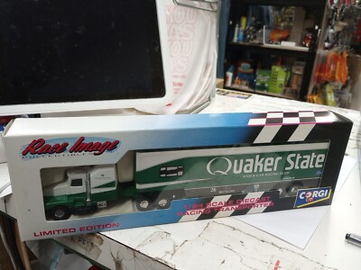 Vintage Corgi Brett Bodine NASCAR Quaker State Oil Race Image Team Transporter 