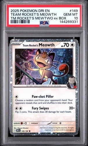 PSA 10 2025 POKEMON TEAM ROCKET'S MEOWTH COSMOS HOLO DRI EN-DESTINED RIVALS #149