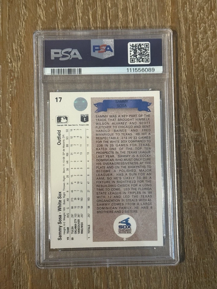 Tarjeta de novato Fleer Upper Deck Sammy Sosa 1990 firmada inscrita PSA 10 automático 10 Foto 2 de 2