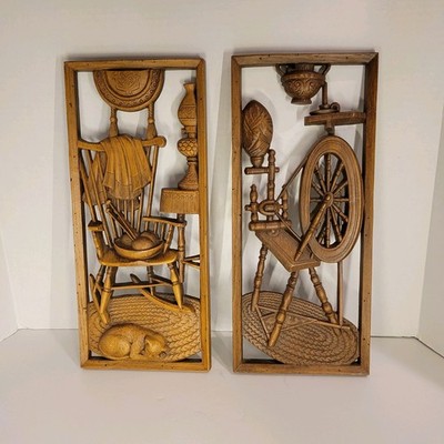 Vintage Burwood Products Wood Arabesque Decor Wall Hanging Spinning Wheel MCM