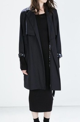 ZARA BASIC Women s Navy Blue Long Sleeve Open Coat Lined & Pockets Size L