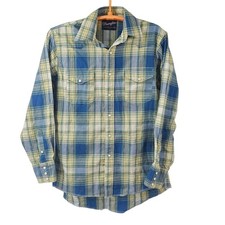 VTG Wrangler X-Long Tails Plaid Pearl Snap Medium Button Up Western Shirt