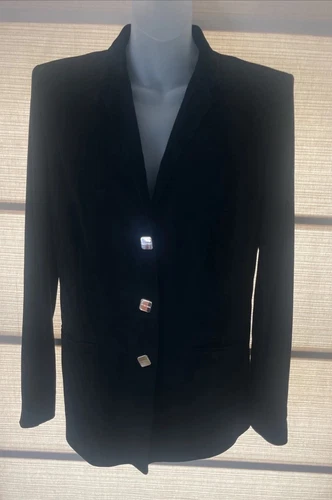 Giacca blazer Bottega Veneta nera burrosa morbida scamosciata ~ logo argento Bttns ~ 44 US M