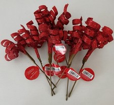 Lot of 8 Christmas Curly Bows Red Glitter Gift Wrap Holiday Decor Ribbon New