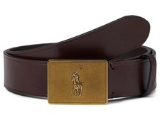 Polo Ralph Lauren L5741 Mens Brown Leather Big Pony Plaque Belt Size 34