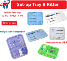 4 Trays/Pk - DENTAL SETUP TRAY DIVIDED SIZE B Ritter Trays, Autoclave to 250 F
